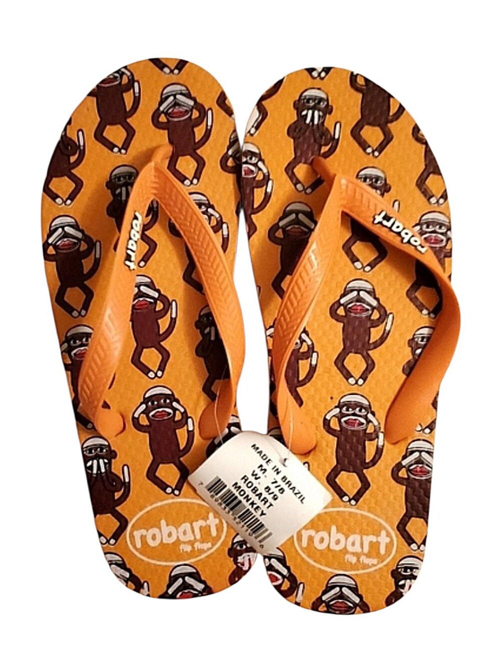 Robart Sock Monkeys Thong Flip Flops Art for your Feet NWT Size 8/9